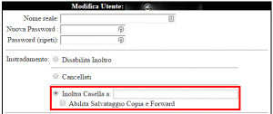 Configurazione inoltro email