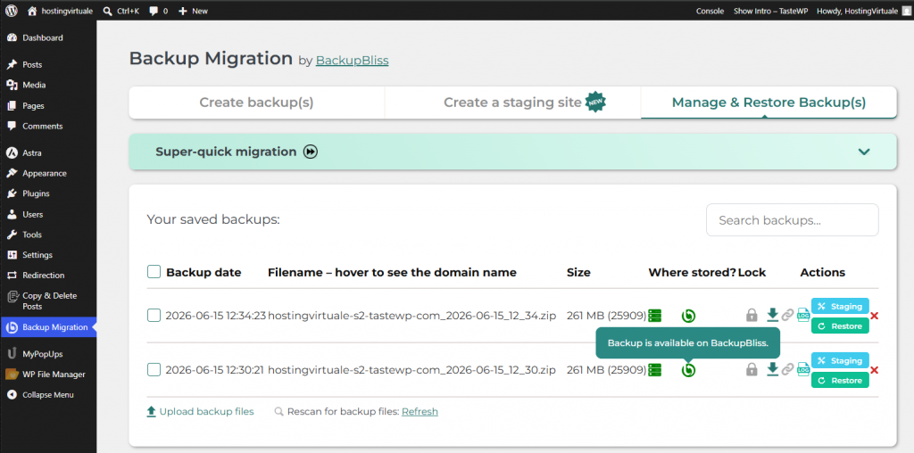 Backup migrazione sito web