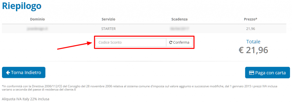 Pagamento rinnovo hosting