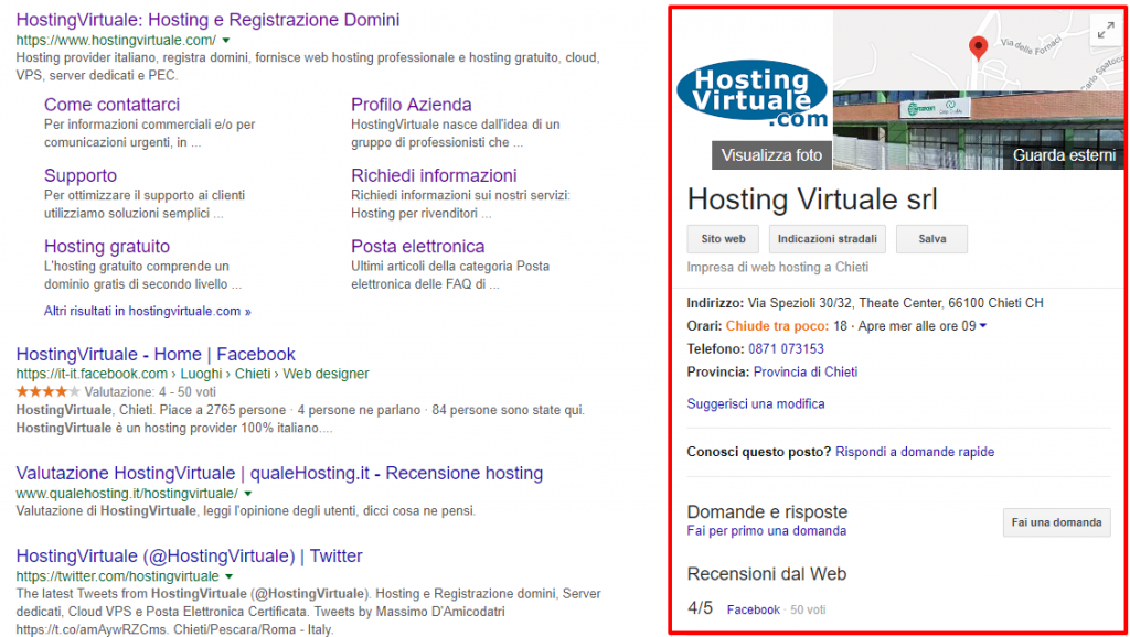Google My Business di Hosting Virtuale srl