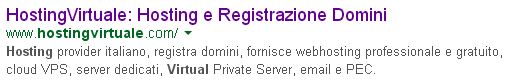 Titolo HostingVirtuale su Google
