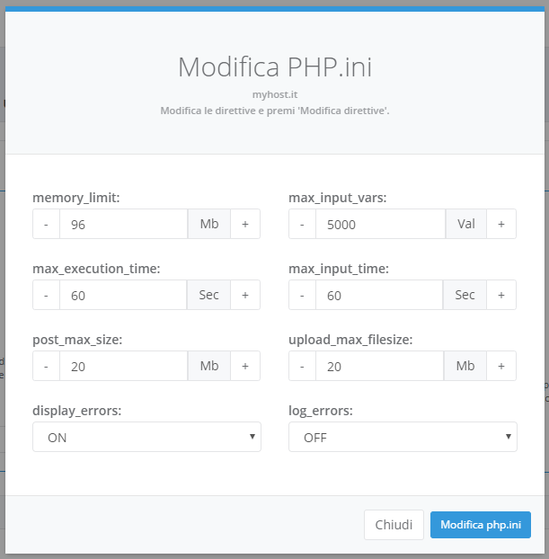 HVCP: modifica direttive php.ini