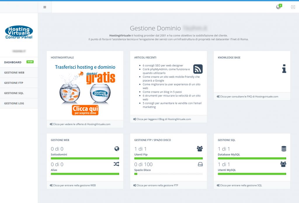 gestione dominio | controllo dominio | pannello di controllo web