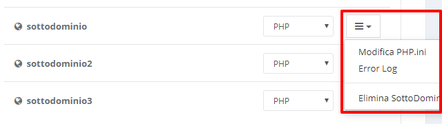 HVCP: Modifica php.ini e Error log per sottodomini