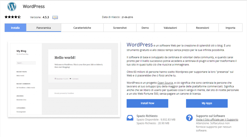 installare-wordpress-softaculous