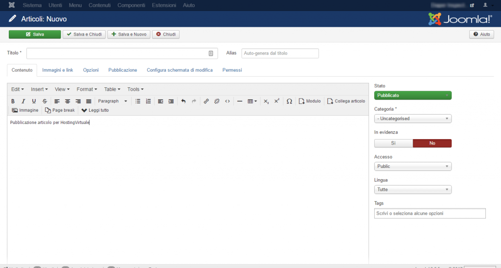 Nuovo articolo Joomla
