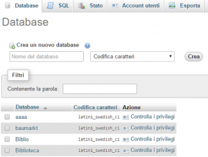 phpmyadmin Menù Database