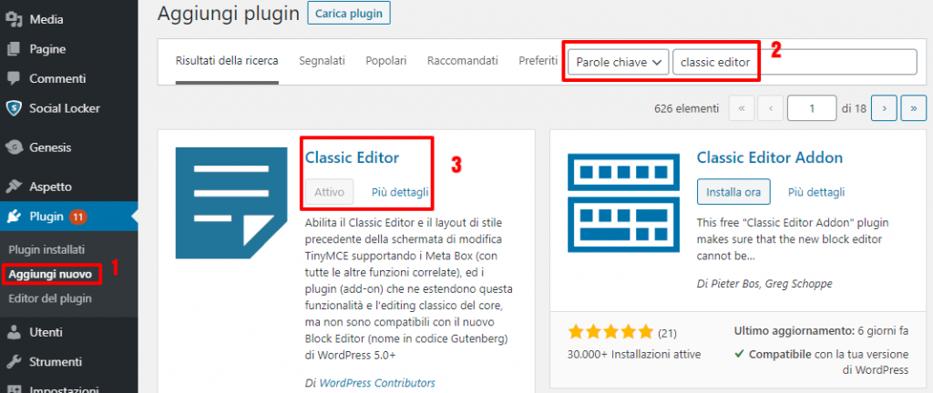 Come installare Classic Editor