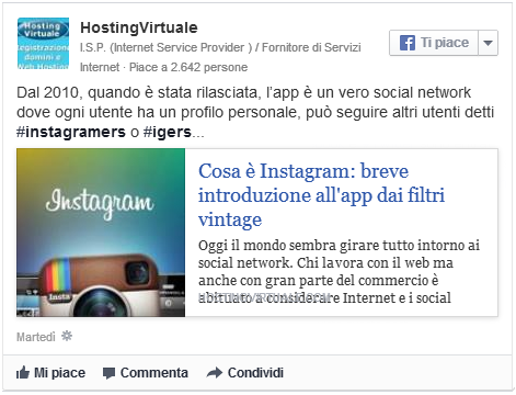 Facebook post senza link