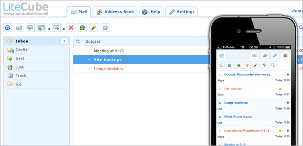RoundCube webmail in versione mobile