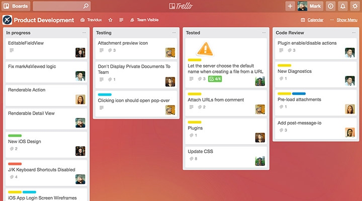 Trello product development boards