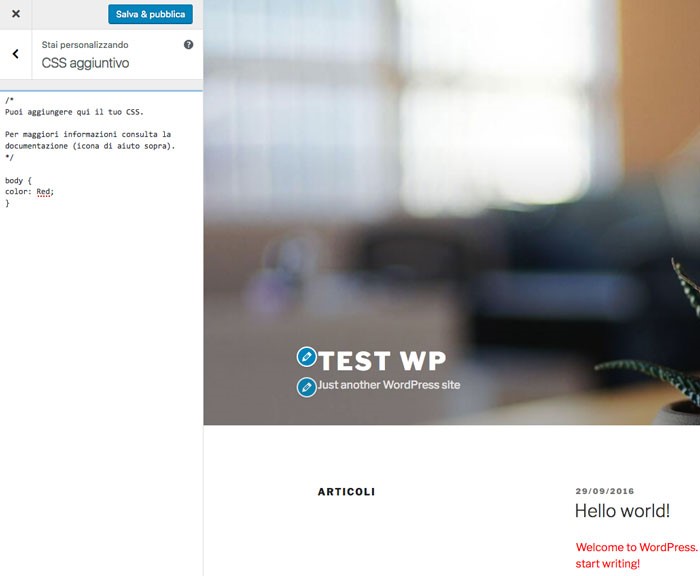 WordPress 4.7: CSS personalizzati