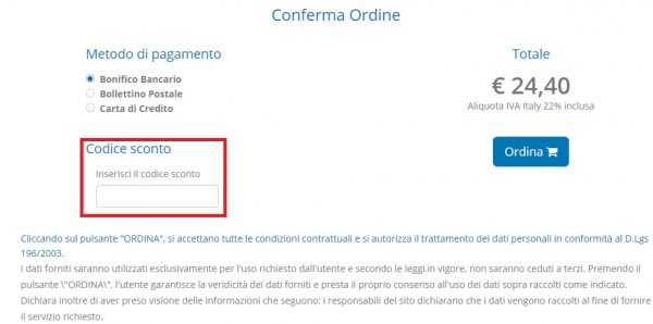 codice sconto ordine