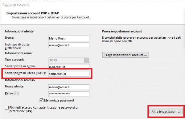 Configurare smtp server uscita