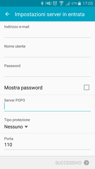 configurazione mail android inserimento parametri