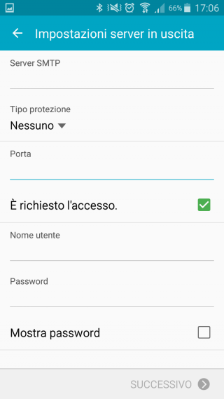 configurazione mail android smtp