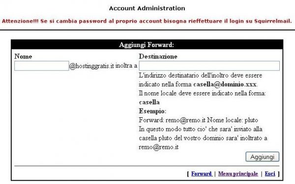 Creare alias aggiungi forward