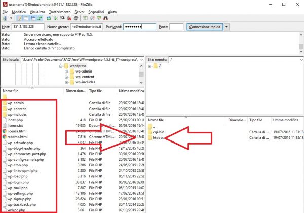 filezilla accesso ftp wordpress