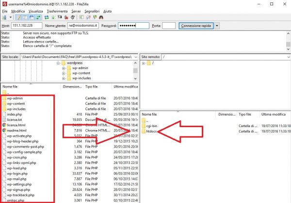 filezilla accesso ftp wordpress