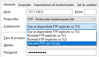 filezilla ftp non sicuro