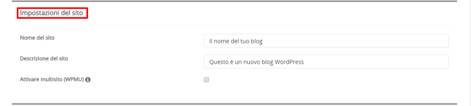 Softaculous WordPress impostazione nome sito