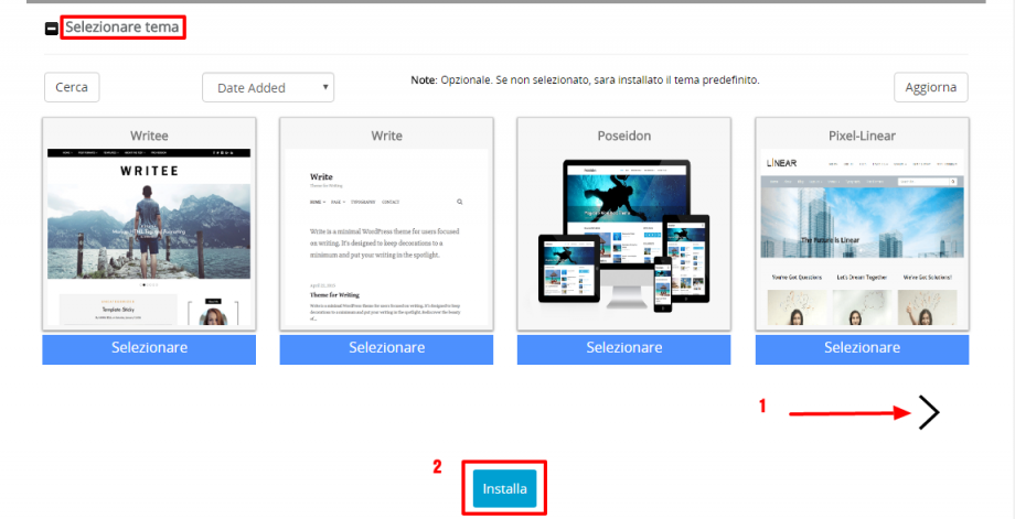 Softaculous installazione temi WordPress