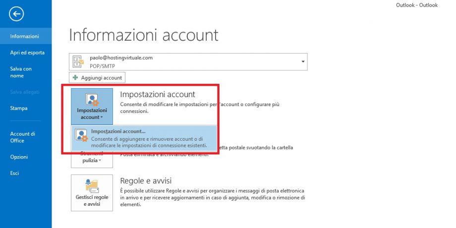 impostazione account