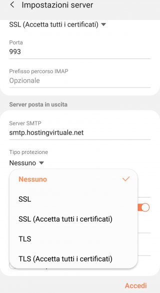 impostazioni server smtp