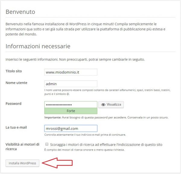 installazione wordpress informazioni necessarie