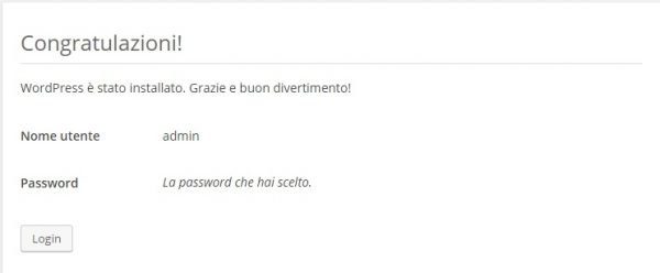 installazione wordpress terminata