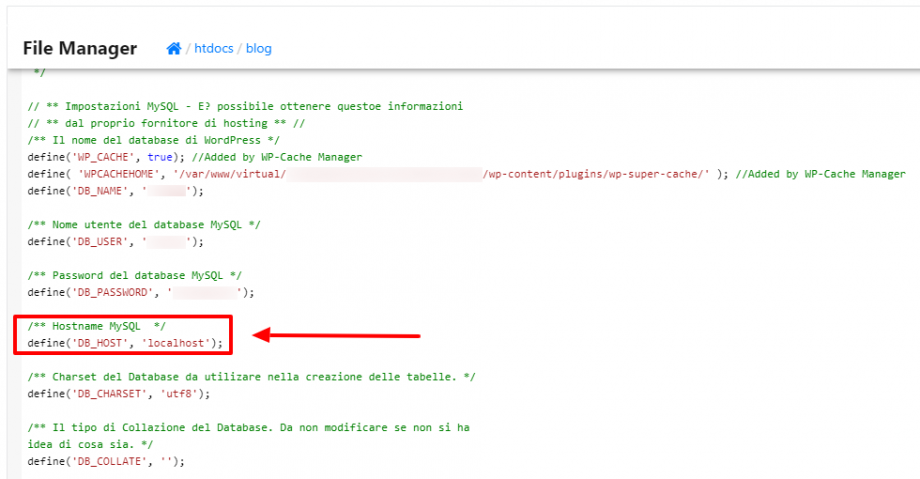 Modifica hostname MySQL con editor HVCP