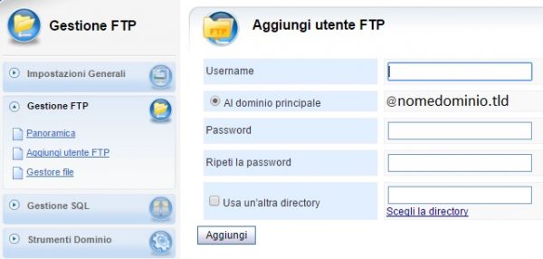 Pannello vhcs gestione ftp aggiungi utente