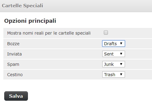 webmail impostazioni cartelle speciali