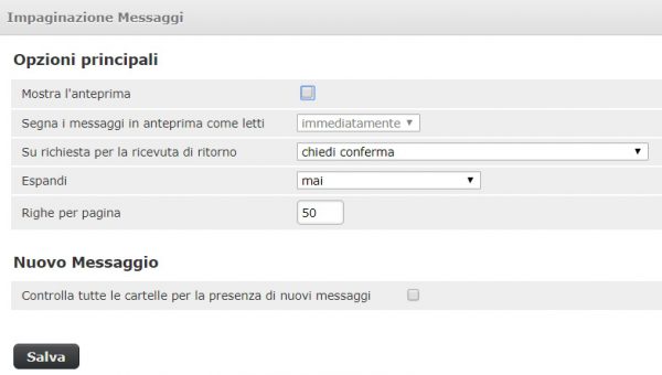 webmail impostazioni impaginazione messaggi