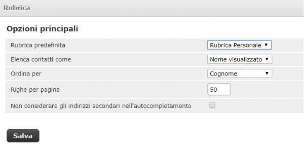 webmail impostazioni rubrica