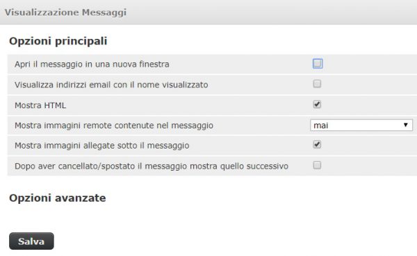 webmail impostazioni visualizzazione messaggi