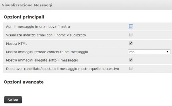 webmail impostazioni visualizzazione messaggi